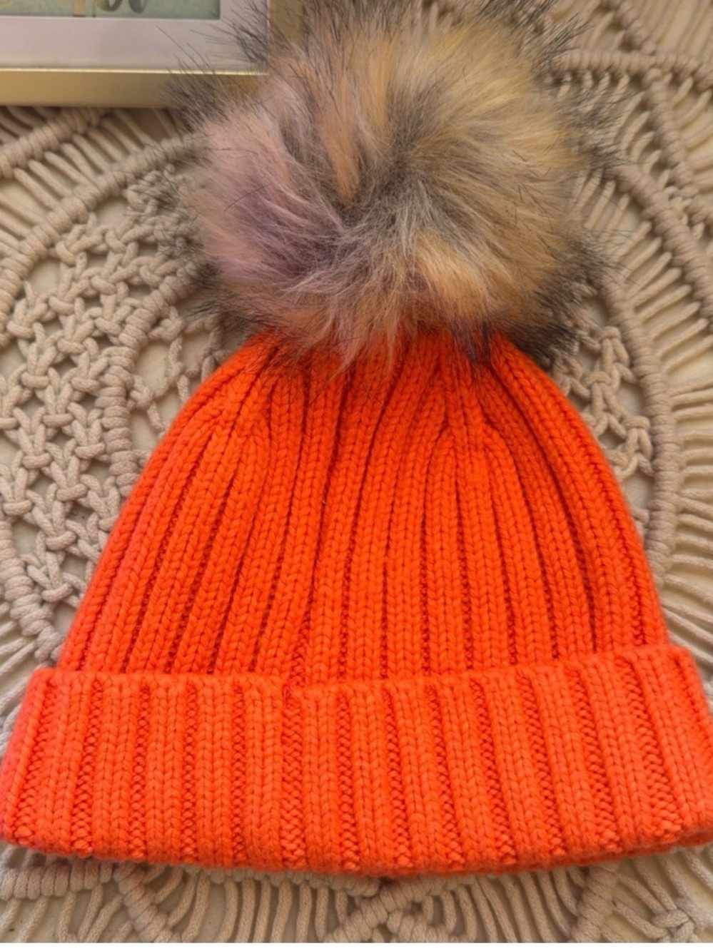 J.CREW New w/Tags Orange cable-knit beanie with Pom. Size: one size